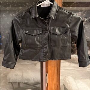 Zara Black Leather Cropped Jacket